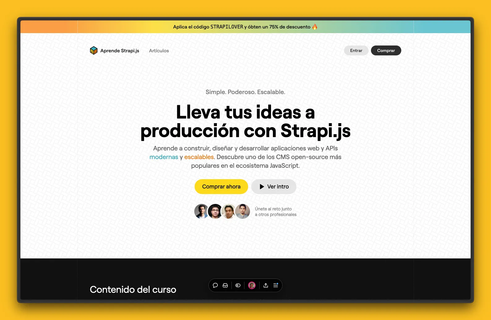 Página principal del sitio web de aprendestrapi.com